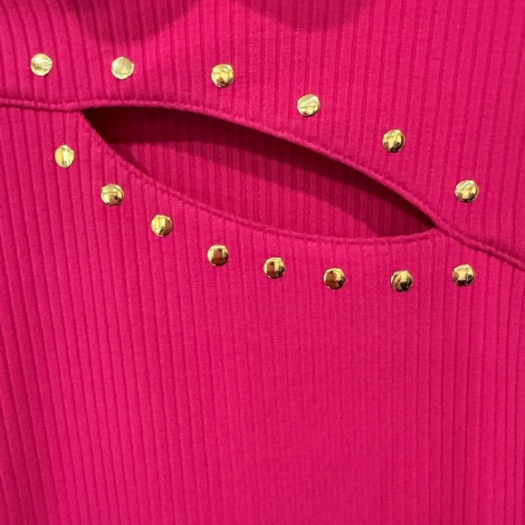INC International Concepts Women Gold Stud Cut Out Mock‎ Neck Top Pink Medium - Picture 6 of 8